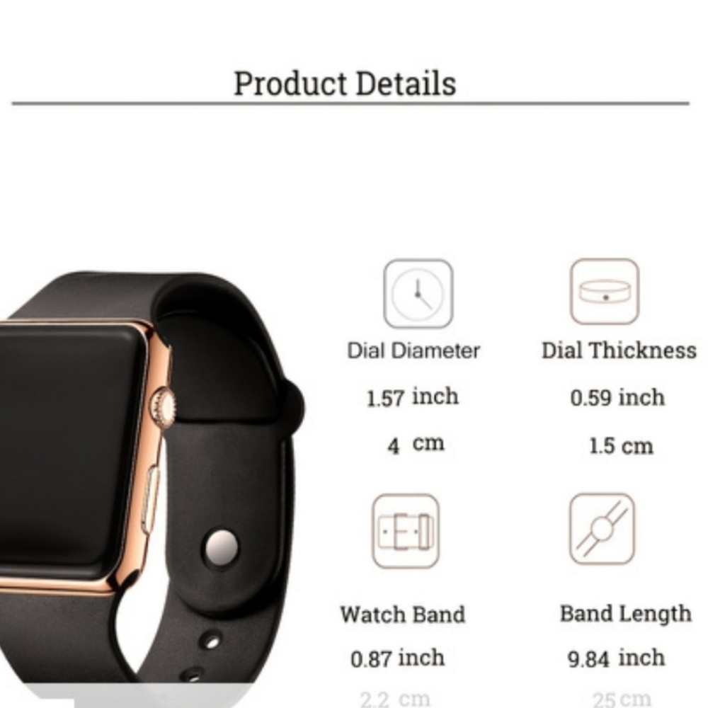 Gold black 2pcs/set Square Silicone Digital Watch + Crown Bracelet Fancy Women W